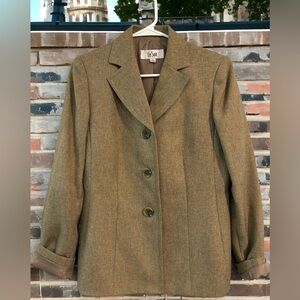 Le Suit Women's Size 6 Tan Tweed Polyester Lined Blazer 3-Button EUC!
